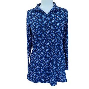 Lands' End Rash Guard Paisley Long Sleeve Swim Tunic Sz S Blue Beach Vacation
